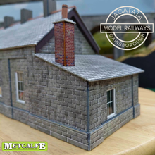 Load image into Gallery viewer, Metcalfe - Constructed - Single Track Engine Shed - Lighting and Weathering - Stone and Brick Effect - Card Construction Kit Built - OO/HO Gauge