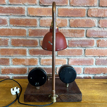 Load image into Gallery viewer, 2 Gauge Red Shade Lamp - Handmade Vintage Steampunk / Industrial
