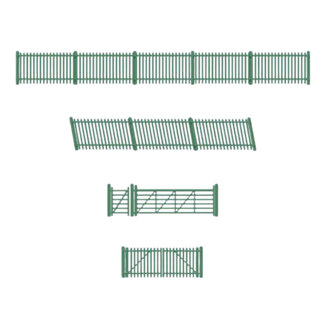 RATIO - 430 - GWR Station Fencing Ramps & Gates (Green) - FENCING KITS - PECO