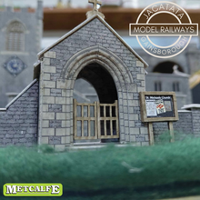 Load image into Gallery viewer, Metcalfe - Constructed - Gothic Parish Church and Lychgate - Stone Effect - St. Michaels Church - Card Construction Kit Built - OO/HO Gauge
