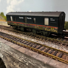 Load image into Gallery viewer, Hornby - R6919 - BR MK1 - 4 Wheel CCT Covered Carriage Truck - With Graffiti - BR Express Parcels Blue Livery - M94220 - OO Gauge
