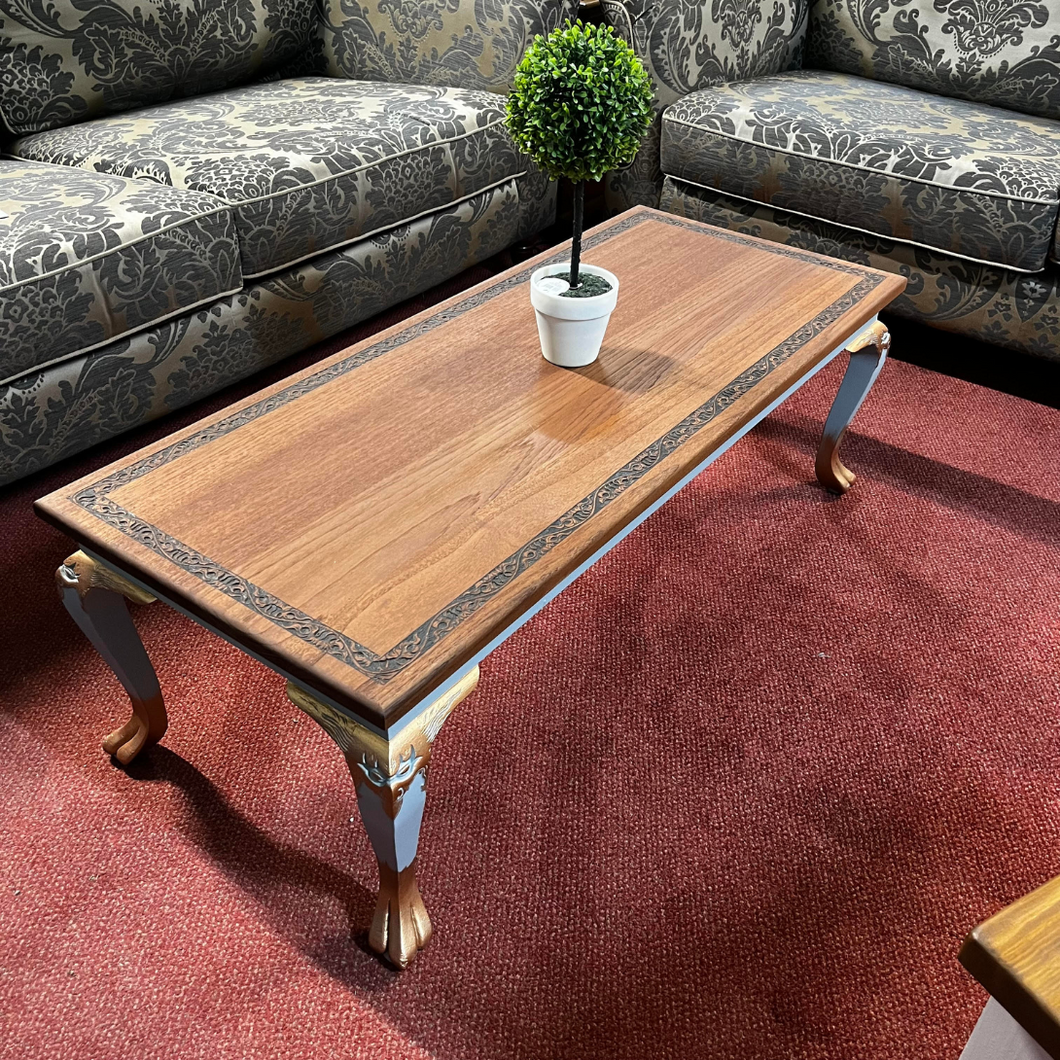 Carved Detail - Coffee Table - Mahogany Top