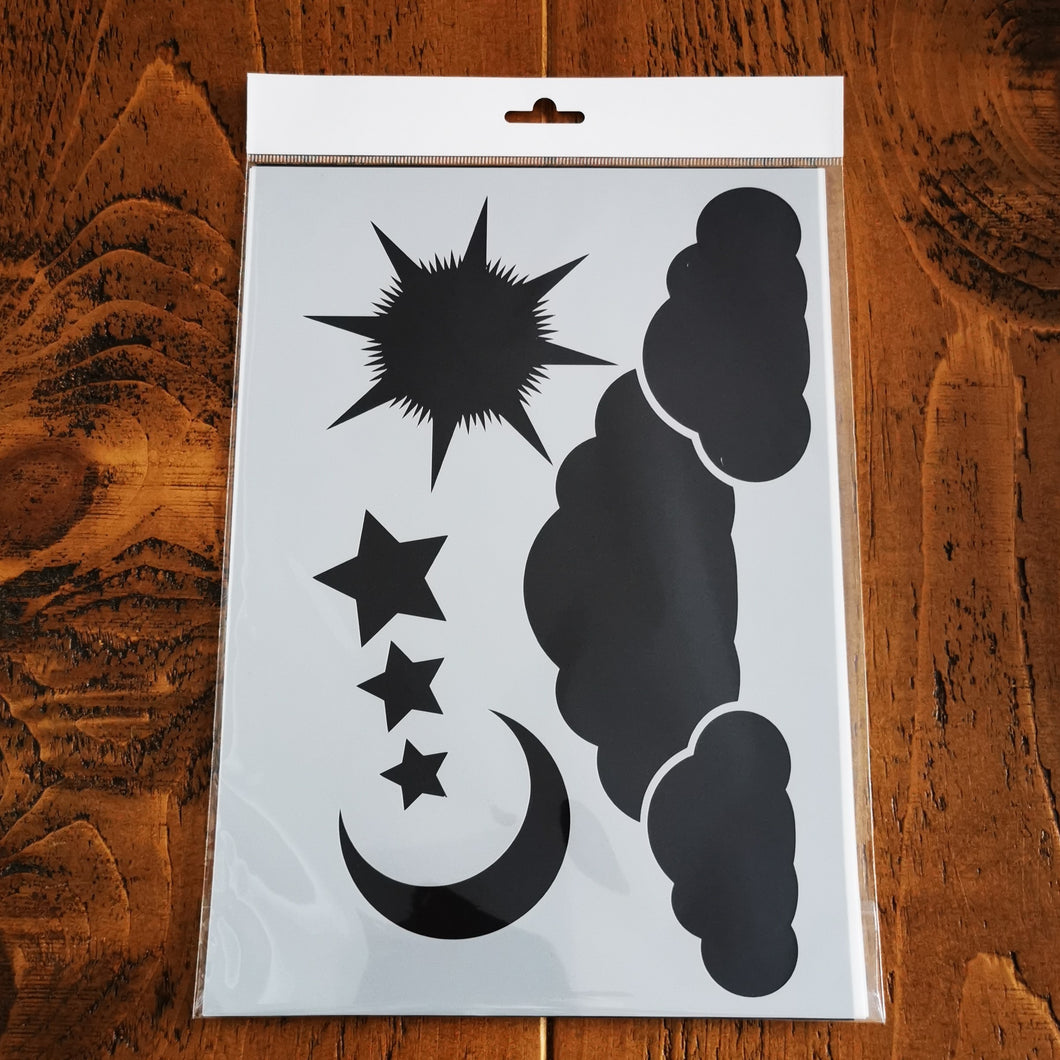 Stencil - No.107 - A4 - Clouds, Sunshine, Moon and Stars