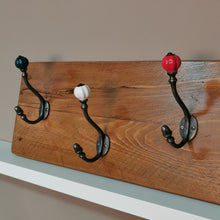 Load image into Gallery viewer, Rustic Handmade Coat Rack - 3 Coloured Double Hangers
