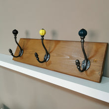 Load image into Gallery viewer, Rustic Handmade Coat Rack - 3 Coloured Double Hangers
