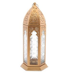 Kasbah Gold Iron Lantern With Intricate Floral Design - 29cm