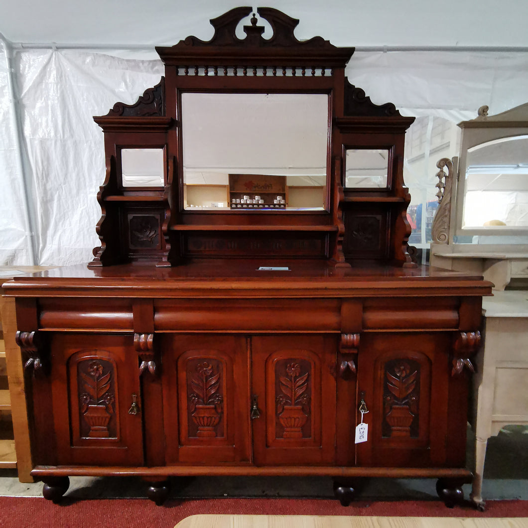 Antique Display Dresser - Ornate Carved Details - Mirrored